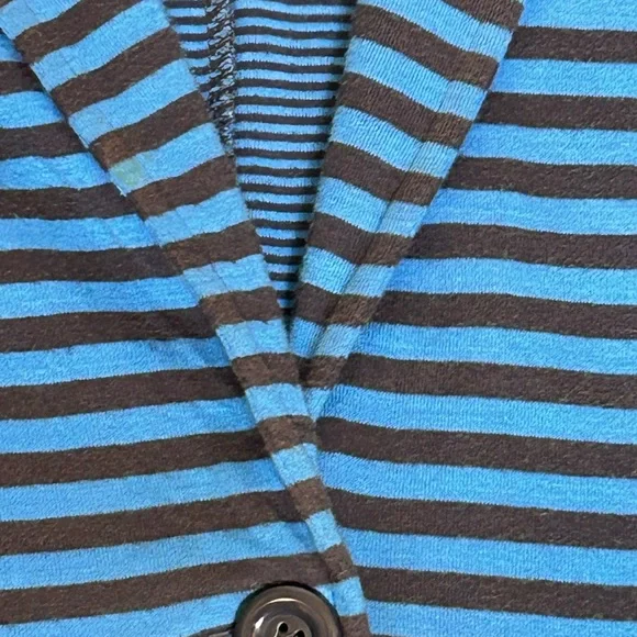 Caslon Women’s Size Large Cotton Knit Blue Stripe One Button relaxed fit Blazer - Picture 1 of 8